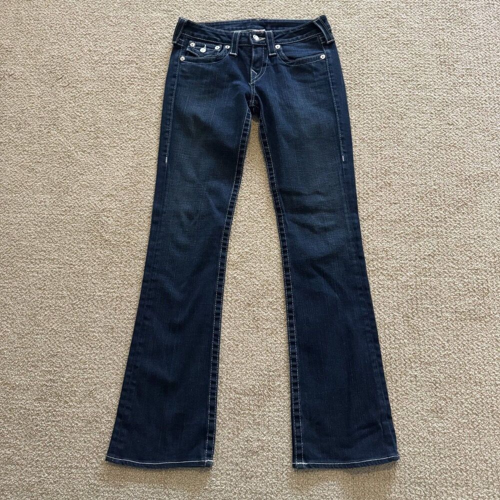 True Religion Brand Jeans Becky Womens Size 27 Blue Embroidered Stretch USA
